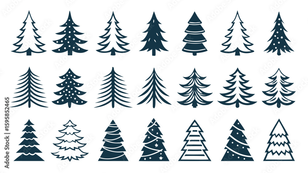 Obraz premium Twenty Four Dark Blue Christmas Tree Silhouettes Vector Set 1