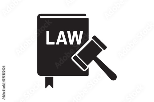 Law book with gavel silhouette vector art illustration on white background