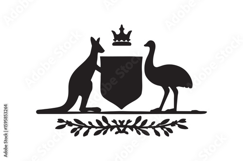Australia coat of arms silhouette vector art illustration on white background