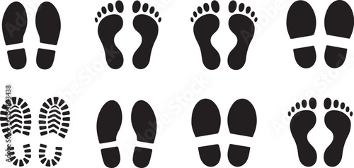 Human Foot and Shoe Print Icons Set – Vector Illustration Isolated on White Background


