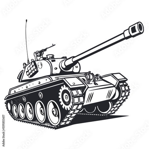 Military tank with large cannon and machine gun army warfare