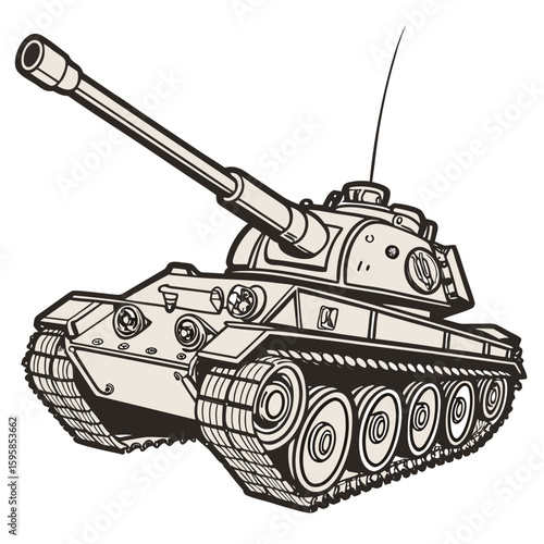 Military tank with large turret and tracks vehicle battle