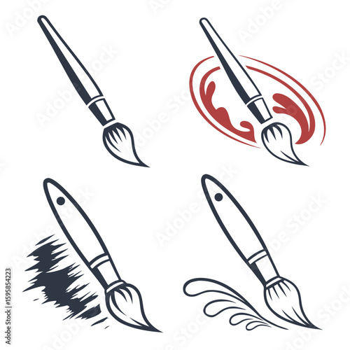 Paintbrush Icons with Artistic Swirls and Splatters illustration