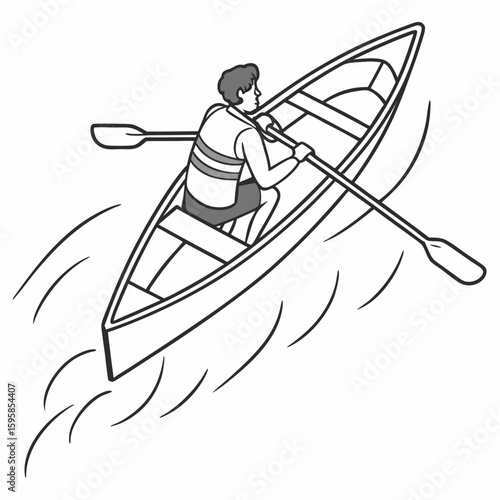 Person rowing canoe on water boat paddle
