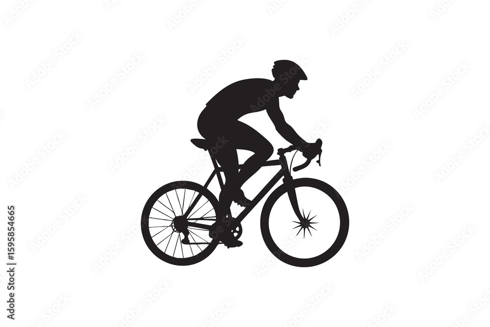 Fototapeta premium Silhouette of a cyclist riding a road bike wearing a helmet isolated on a white background perfect for sports fitness or transportation related designs