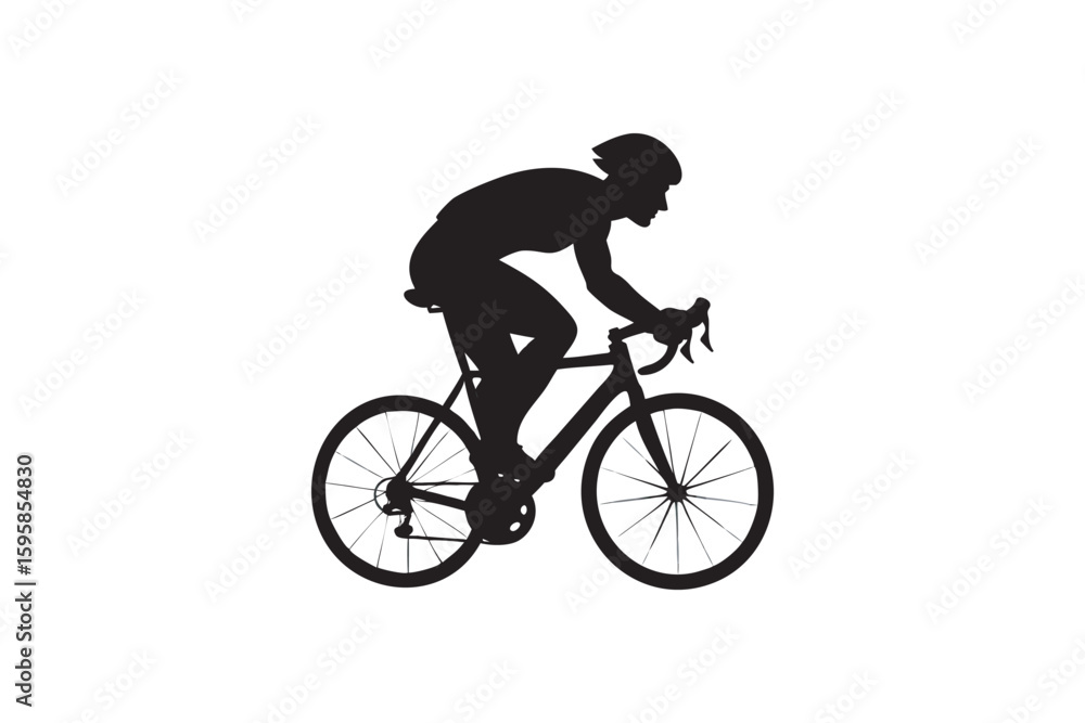 Silhouette of a cyclist riding a road bike isolated on a white background showcasing fitness sport and healthy lifestyle in a minimalist design for various Art & Illustration Silhouette of a cyclist riding a road bike isolated on a white background showcasing fitness sport and healthy lifestyle in a minimalist design for various Art & Illustration