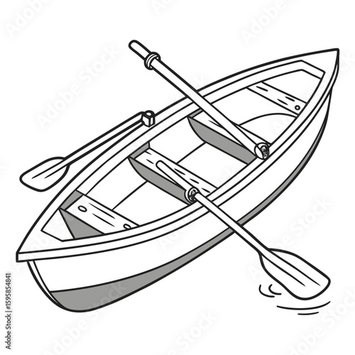 Rowboat with oars on white background water nautical