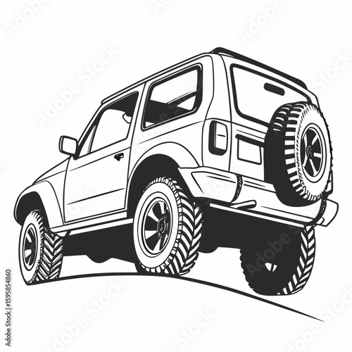 Rugged off road vehicle climbing incline four wheel drive graphic
