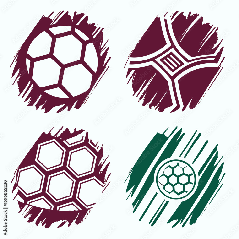 Fototapeta premium Soccer ball icons with brush stroke effect football sport