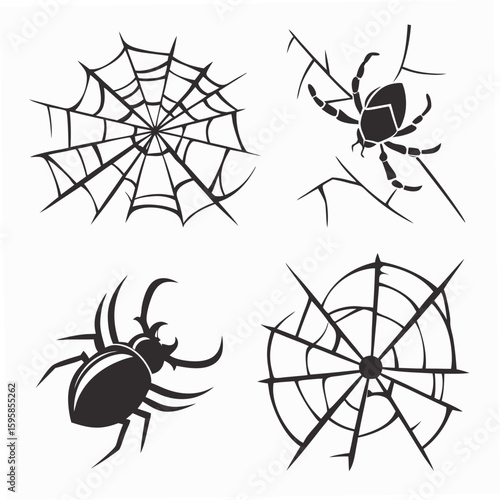 Spiders and webs black brush stroke design illustration