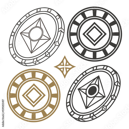 Stylized circular emblems with geometric patterns vector