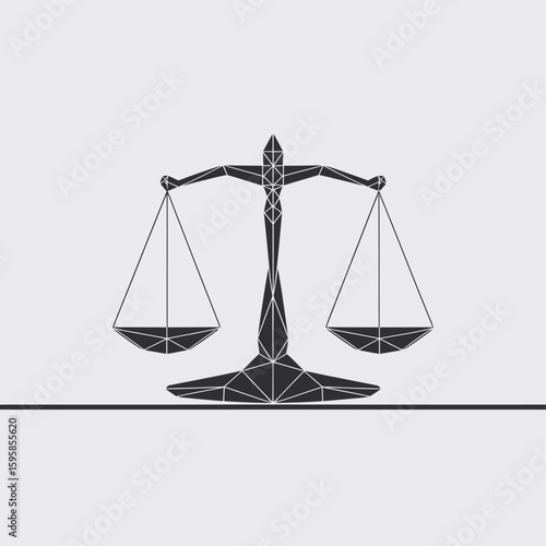 Abstract scales of justice represent legal balance and equality in a modern design
