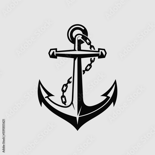 Bold black anchor with chain design, evoking nautical themes and maritime heritage symbol