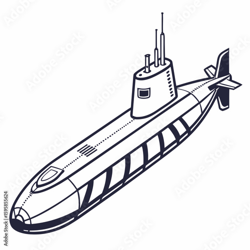 Submarine with periscope and antennas navy military