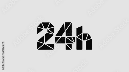 Geometric design showcasing 24h service with polygonal shapes and clean lines