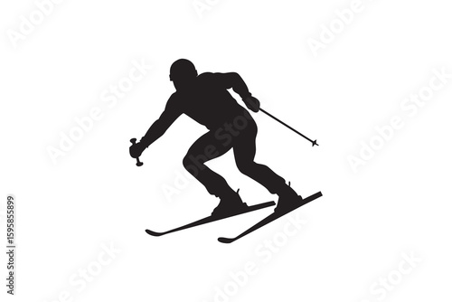Silhouette of a Skier in Action Downhill Skiing Winter Sport Isolated on White Background Perfect for Sport Related Designs and Projects Vector Illustration