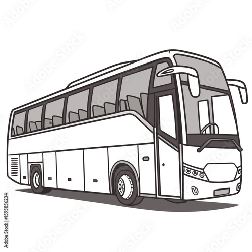 White coach bus with large windows transportation vehicle