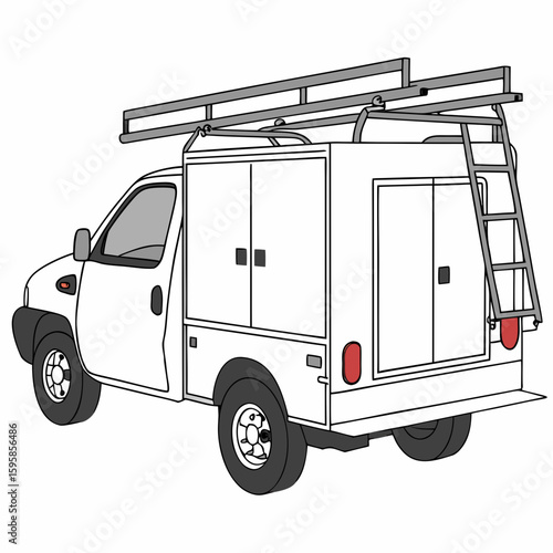 White utility truck with ladder and storage compartments white truck utility vehicle