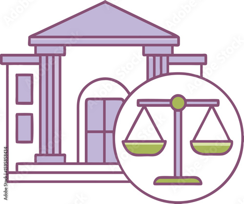 Court Building Color Icon. Vector Icon of Government Office and Scales of Justice. Legal Service. Architecture Concept