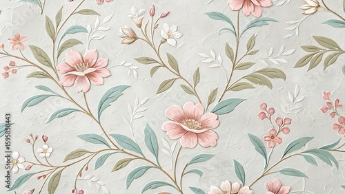 Wallpaper Mural Seamless vintage floral pattern with pink flowers and leaves, a decorative botanical illustration for textile design or wallpaper Torontodigital.ca