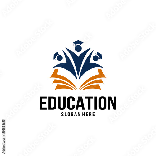 education logo with open book design