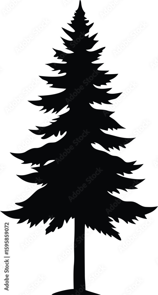 Obraz premium Bold Black and White Silhouette of a Tall Pine Tree - Evergreen Conifer Icon