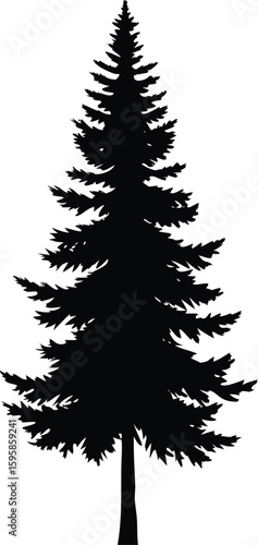 Bold Black and White Silhouette of a Tall Pine Tree - Evergreen Conifer Icon