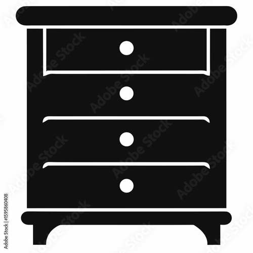 Simple silhouette of a chest of drawers isolated on white background