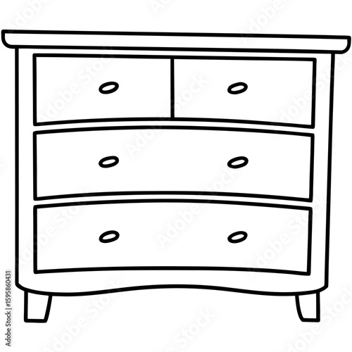 Simple line art drawing of a wooden chest of drawers with handles isolated on white background