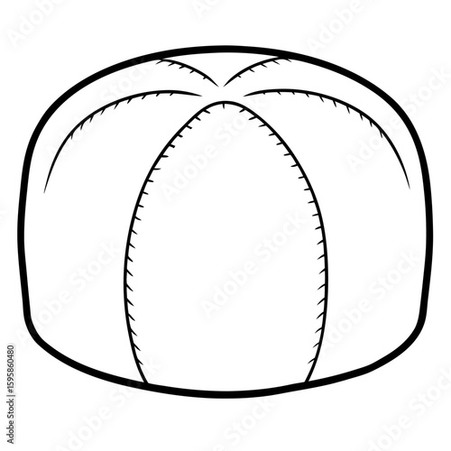 Clean line art drawing of a stitched pouf ottoman isolated on white background