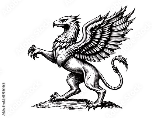 Wallpaper Mural Heraldic Griffin in Rampant Pose Classic Black and White Engraving Style Illustration Torontodigital.ca
