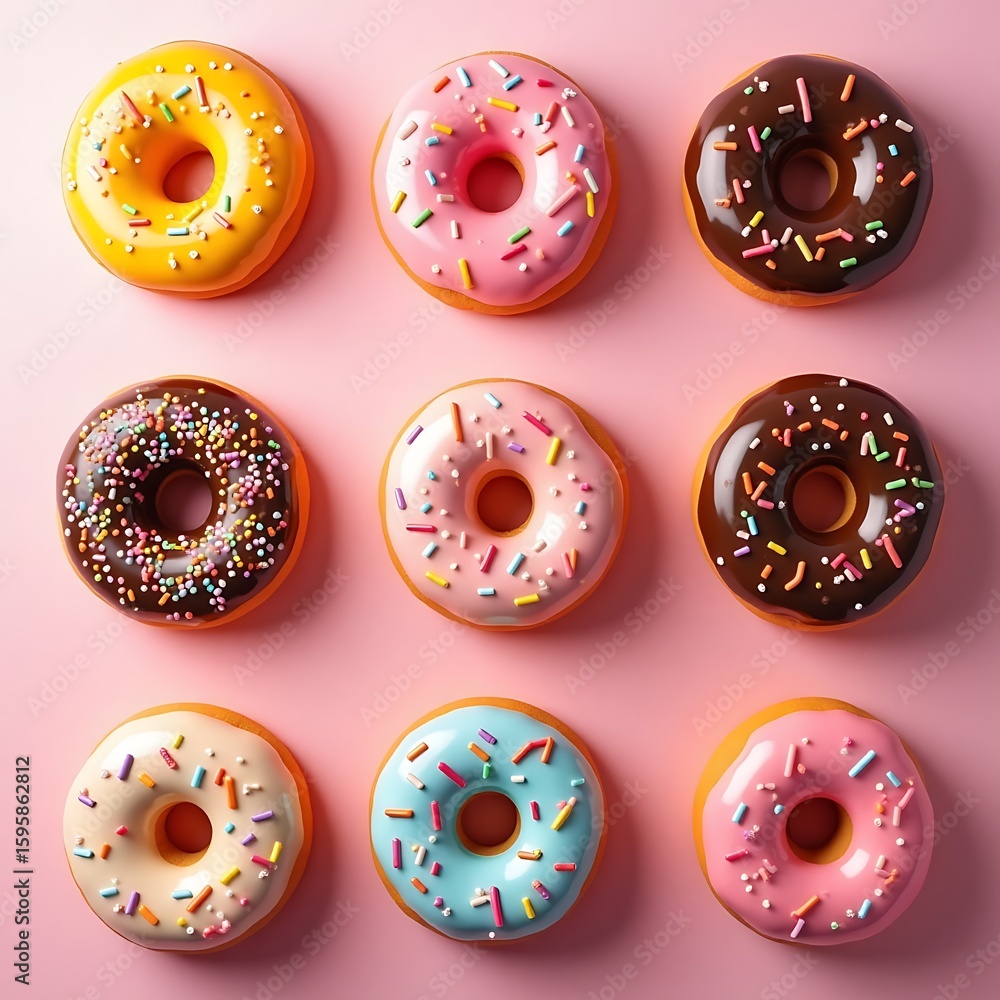 Fototapeta premium Assorted Colorful Donuts with Glaze and Sprinkles
