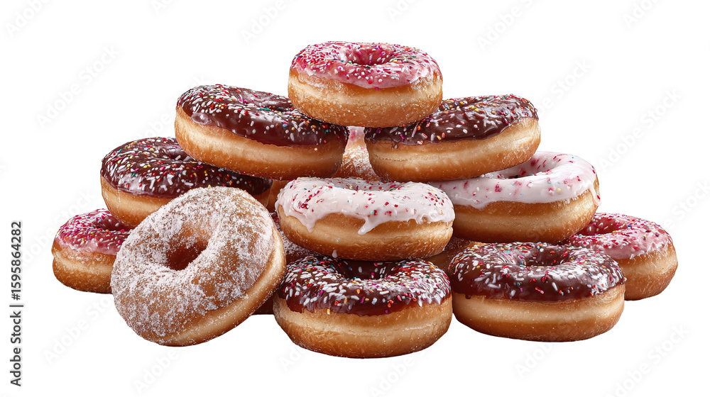 Flying donuts. Mix of multicolored doughnuts with sprinkel on blue background. Flying donuts. Mix of multicolored doughnuts with sprinkel on blue background.