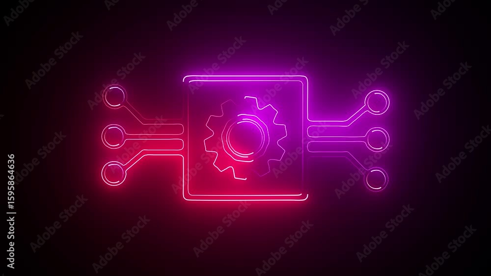 neon digital System glow technology icon animation on black.glowing neon Technology data network animation black background.4k video neon digital System glow technology icon animation on black.glowing neon Technology data network animation black background.4k video