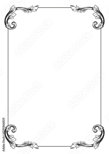 Border Frame Vintage Retro Ornamental Decorative. Isolated on white background. Vertical blank templates to decorate text. Greeting or wedding frames.