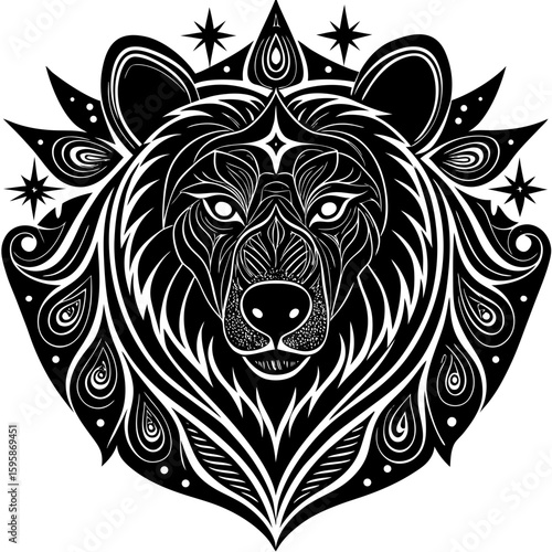 Stylized bear head with decorative elements, originally a scalable vector graphic illustration
