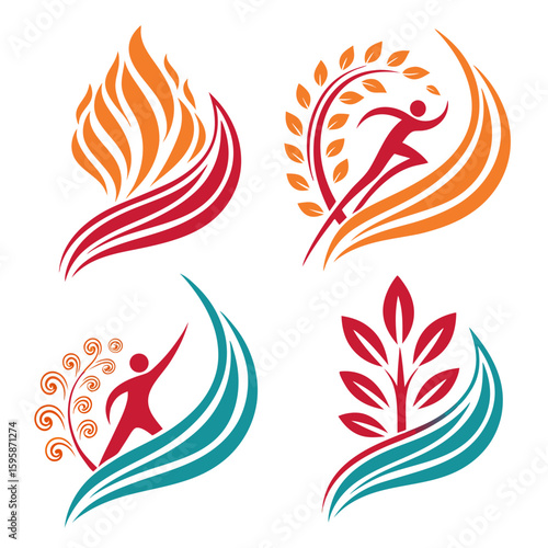 Abstract figures and nature elements vector