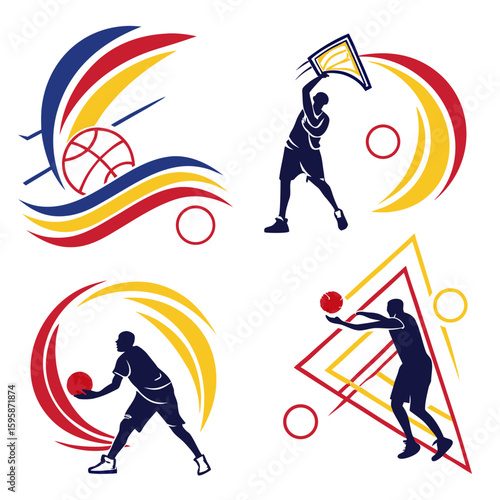 Basketball players dynamic action sports graphics vector