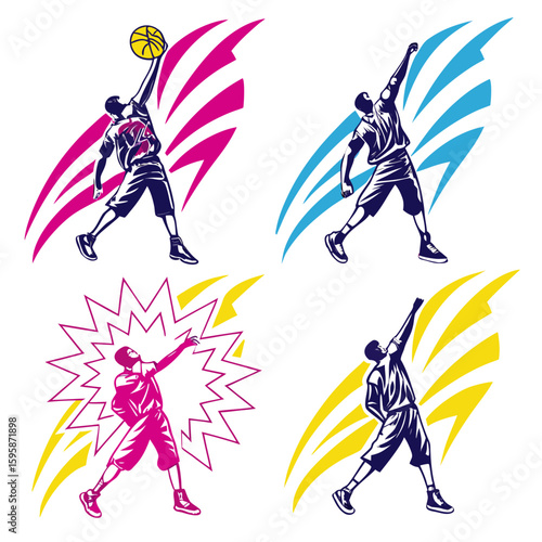 Basketball players in dynamic poses action sport