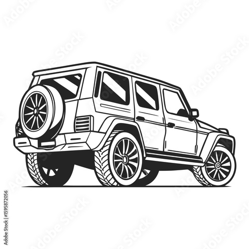 Black and white luxury S U V luxury vehicle off-road