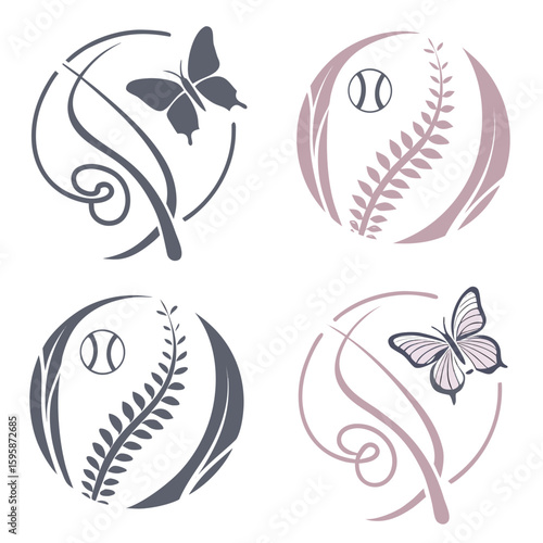Butterfly and baseball emblems logo sport