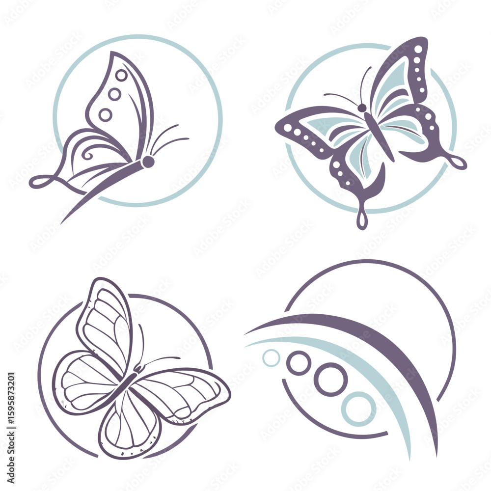Fototapeta premium Delicate butterfly icons with circular motifs illustration