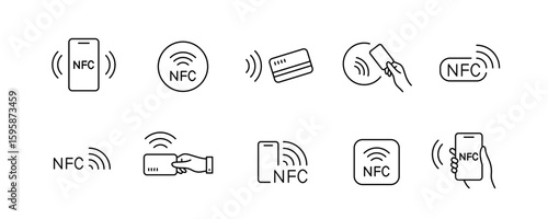 NFC Technology Icons Collection with Editable Stroke