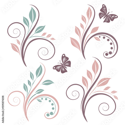 Floral swirls and butterflies butterfly leaves