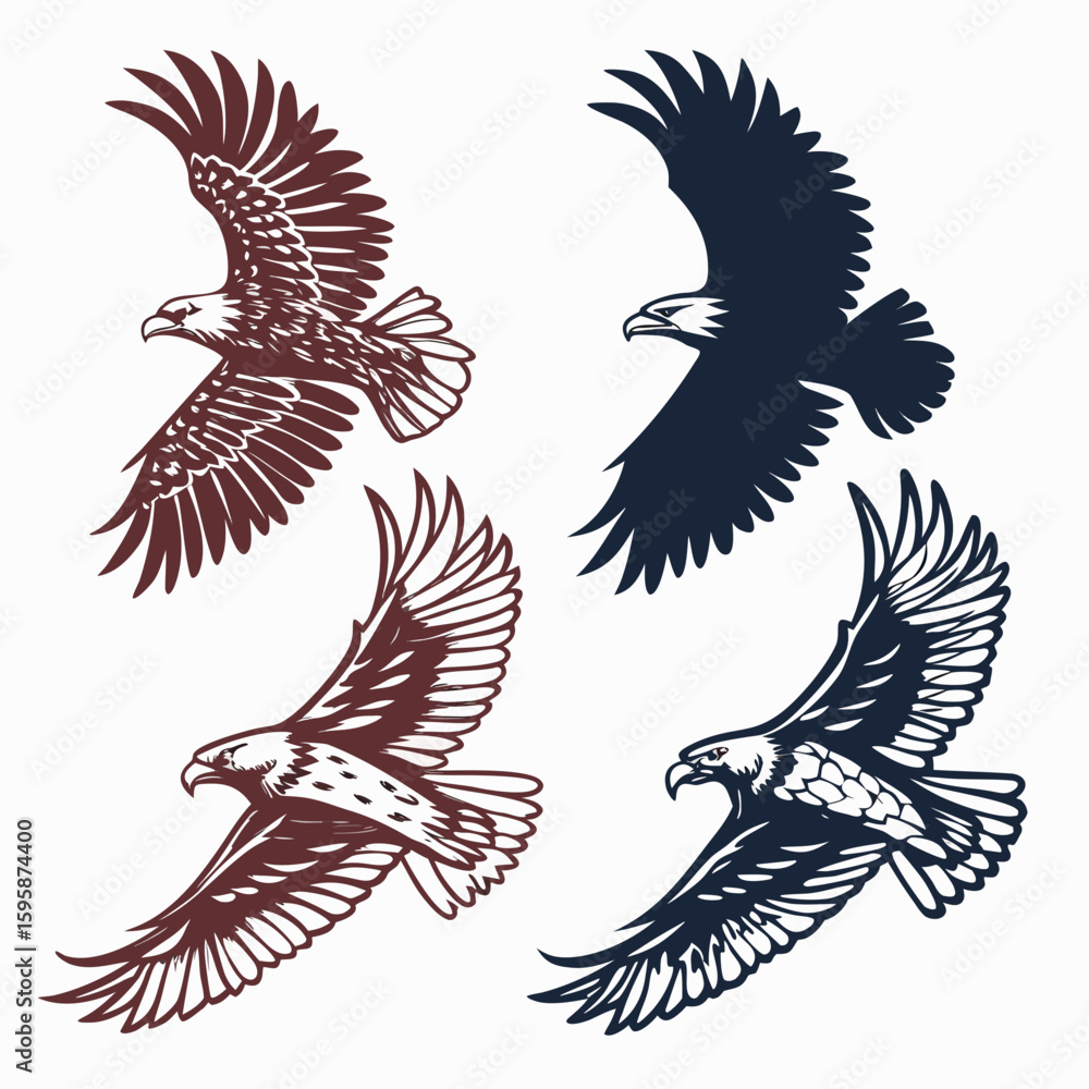 Obraz premium Four eagles flying in silhouette bird wings