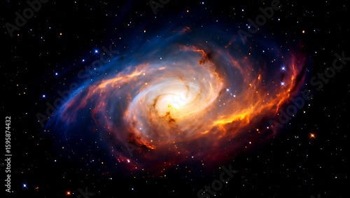 Celestial supernova ignites a vibrant, abstract galaxy, swirling with stardust and glowing plasma