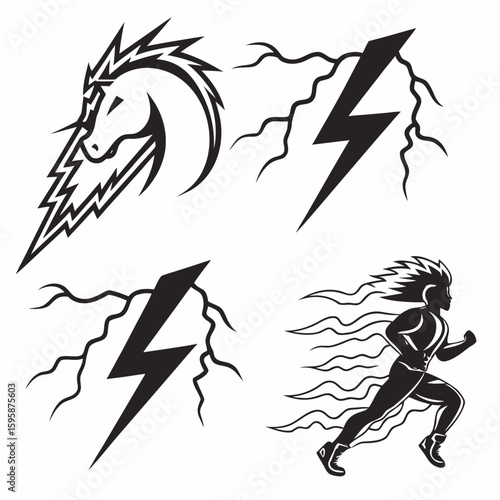 Horse lightning bolt and running figure vector