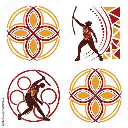 Indigenous Australian figures and abstract designs