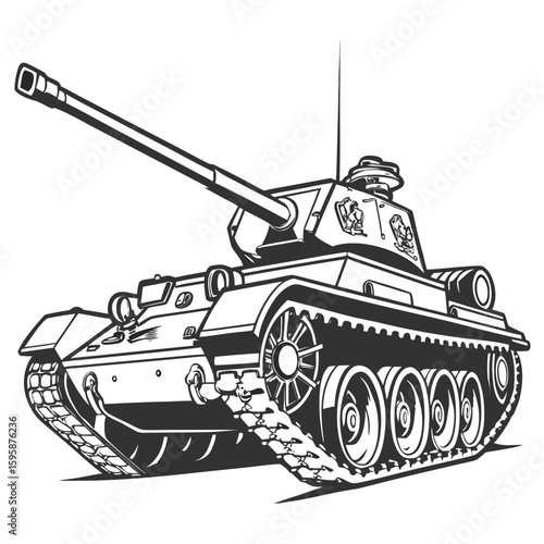 Military tank with large turret and cannon vehicle