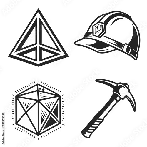 Mining helmet geometric shapes pickaxe vector